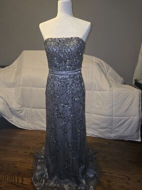 Strapless Feriani Gray Beaded Evening Gown Size 8
